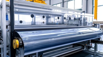 Obraz premium High-efficiency laminating and rewinding machine for protective films.