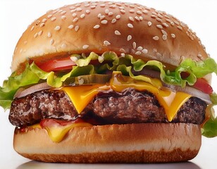 Juicy Cheeseburger with Melted Cheese Sesame Bun and Fresh Vegetables A Delicious Fast Food Meal