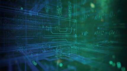 Obraz premium Futuristic Digital Data Network Visualization with Deep Tech Concepts and Abstract Line Patterns on Dark Blue Green Background