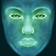 Glowing Circuit Lines Form a Serene Female Face