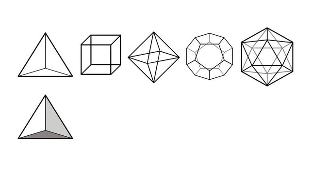 illustration of 3D polyhedrons with both outline and shaded styles, showcasing geometric precision and symmetry. Ideal for STEM education, design references, and infographics