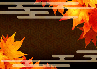 日本の伝統文様　エ霞　組亀甲　紅葉