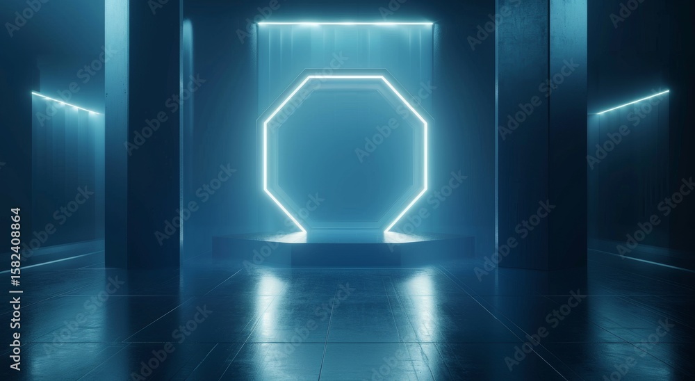 Poster 3d rendering of blue glowing jigsaw puzzle pieces fitting together on a dark background with circuit
