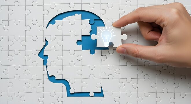 Human brain puzzle, artificial intelligence and cognitive thinking, mental health solution concept