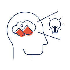 Imagination – Cloud and Lightbulb Representing Visionary Ideas and Conceptualization. Vector Icon