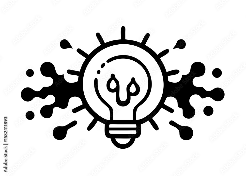 Poster light bulb with ink splatter in black vector style