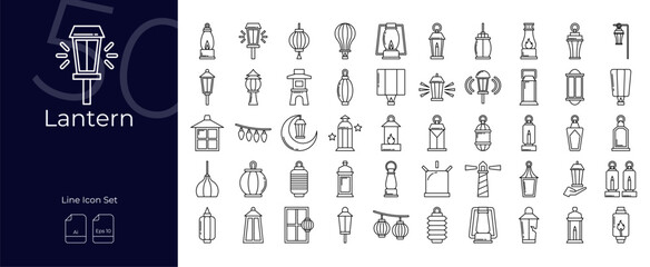 Lantern Line Editable Icons set. Vector illustration in modern thin line style of lantern icons: lantern, light, lamp, lighting, etc