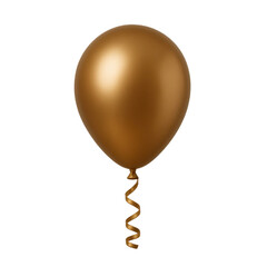 Isolated Golden Balloon with Curled Ribbon