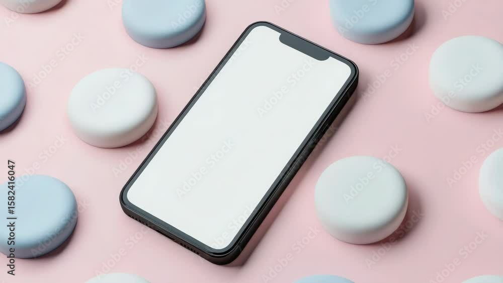 Poster newest model of the smartphone set against a vibrant backdrop with colorful candy.