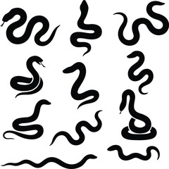 Naklejka premium Snake Black Silhouette Vector | Serpent Clipart PNG | Reptile Tattoo Design, Logo, T-Shirt Art