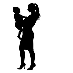 Silhouette of mother holding toddler in heels – parenting and professional balance