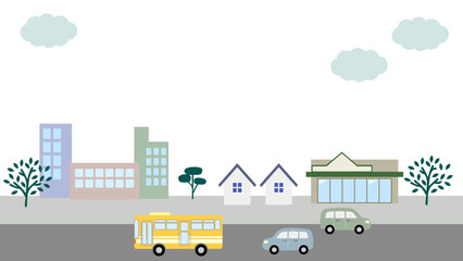 シンプルな街並みと車の背景イラスト素材