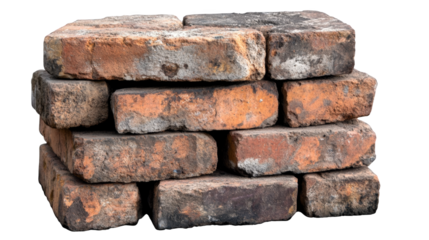 Stack of Old Bricks Isolated on Transparent Background