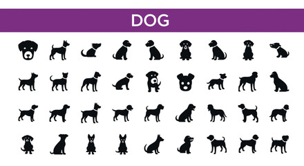 Obraz premium Dog Silhouette Icons Set: Pets, Canine & Animal Companionship Symbols
