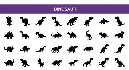 Dinosaur Silhouette Icons: Prehistoric, Extinct & Jurassic Park Symbols