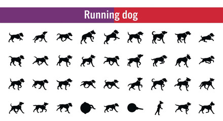 Fototapeta premium Running Dog Silhouette Icons: Active Pets, Movement & Playful Animals