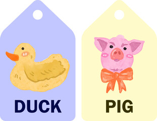 Duck and pig Picture Reading Flash Cards.