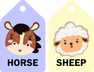 horse and sheep Picture Reading Flash Cards.