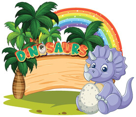 Cute Dinosaur with Egg and Rainbow Background