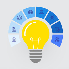 Light Bulb Infographic with Blue Tech Icons for Innovation and Data Process Illustration