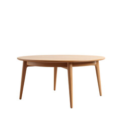 A light wood round table with a pedestal base isolated on transparent background