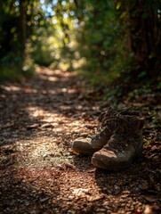 Fototapeta premium Hiking adventure forest trail photography natural environment ground level explorative concept