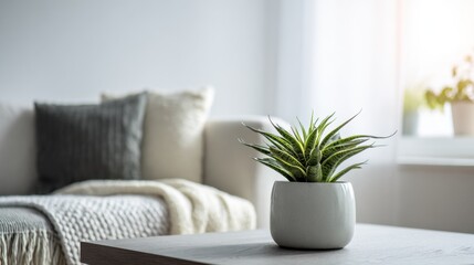 Naklejka premium Indoor plant decoration in modern living room home interior minimalist style bright environment aesthetic viewpoint