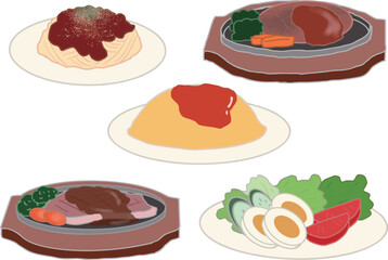 Illustration of a typical food set from a restaurant menu