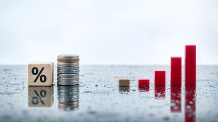 Interest Rate Impact on Investment Growth with Coin Stack and Bar Graph
