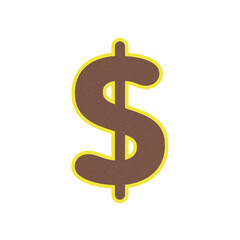 Obraz premium A brown dollar sign with a yellow outline isolated on transparent background