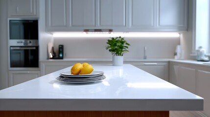 Bright and modern kitchen with white countertop and appliances