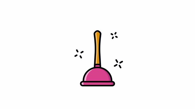 plunger with wooden handle for pipe cleaning icon animated on transparent background. Toilet plunger. 4K Video motion graphic animation
