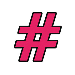 Obraz premium Bright pink hashtag symbol with black outline and subtle shadow isolated on transparent background