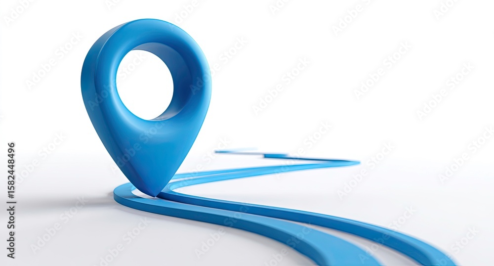 Poster blue location pin with path on white background navigation concept