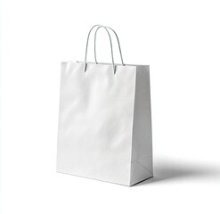 A plain white paper shopping bag with light-grey twisted handles, shown on a white background with a subtle shadow, suggesting a retail or gift context