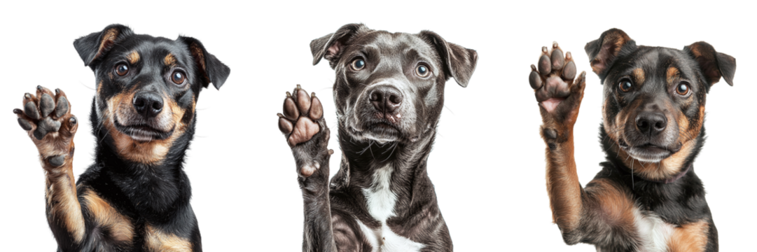 Set of cute dogs with raised paw isolated on transparent background PNG - Powered by Adobe