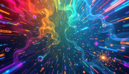 Fototapeta premium a modern dynamic lgbt pride background using dynamic composition and electric colors, enhanced by digital particles and sparks, for product release backdrops with pride messaging.