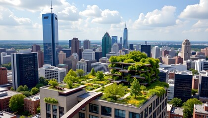 Urban Rooftop Gardens Amidst Cityscape Aerial View