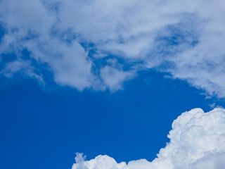 Bright blue sky with puffy white cumulus clouds on a sunny day, Freedom, open atmosphere concept