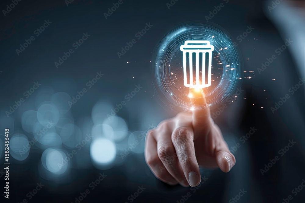 Poster deleting data concept with finger touching delete icon on digital screen