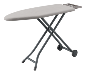 Ironing board with wheels for easy mobility between rooms in a spacious house