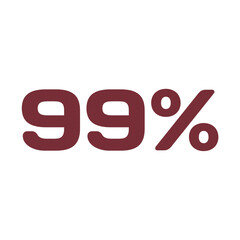 Ninety nine percent symbol in a dark red color isolated on transparent background