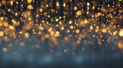 Festive abstract christmas texture with golden bokeh particles and sparkling light highlights on dark background for elegant holiday celebration design