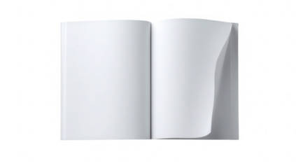 Open book, blank pages, white