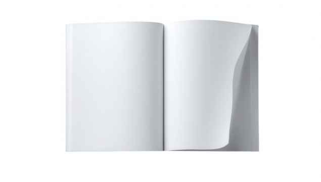 Open book, blank pages, white