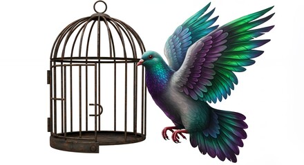 Bird flying from open cage