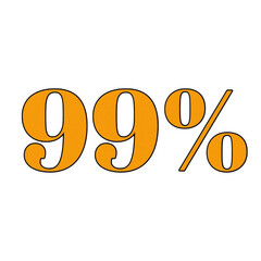 Bold orange ninety nine percent symbol with a black outline isolated on transparent background