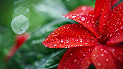 red flower with dewdrops