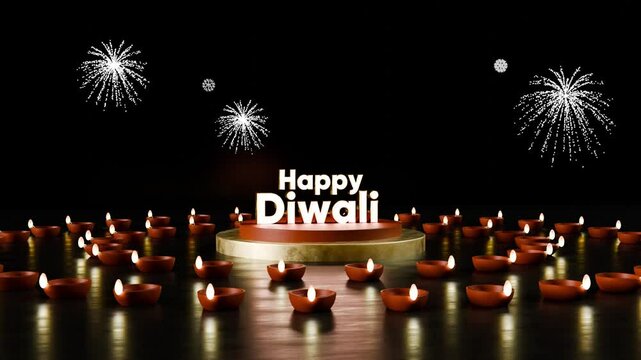 Happy diwali wishes lights with crackers and fireworks animation