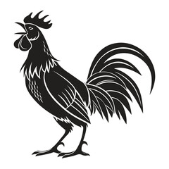 Illustration of a crowing rooster in black and white color © sumit